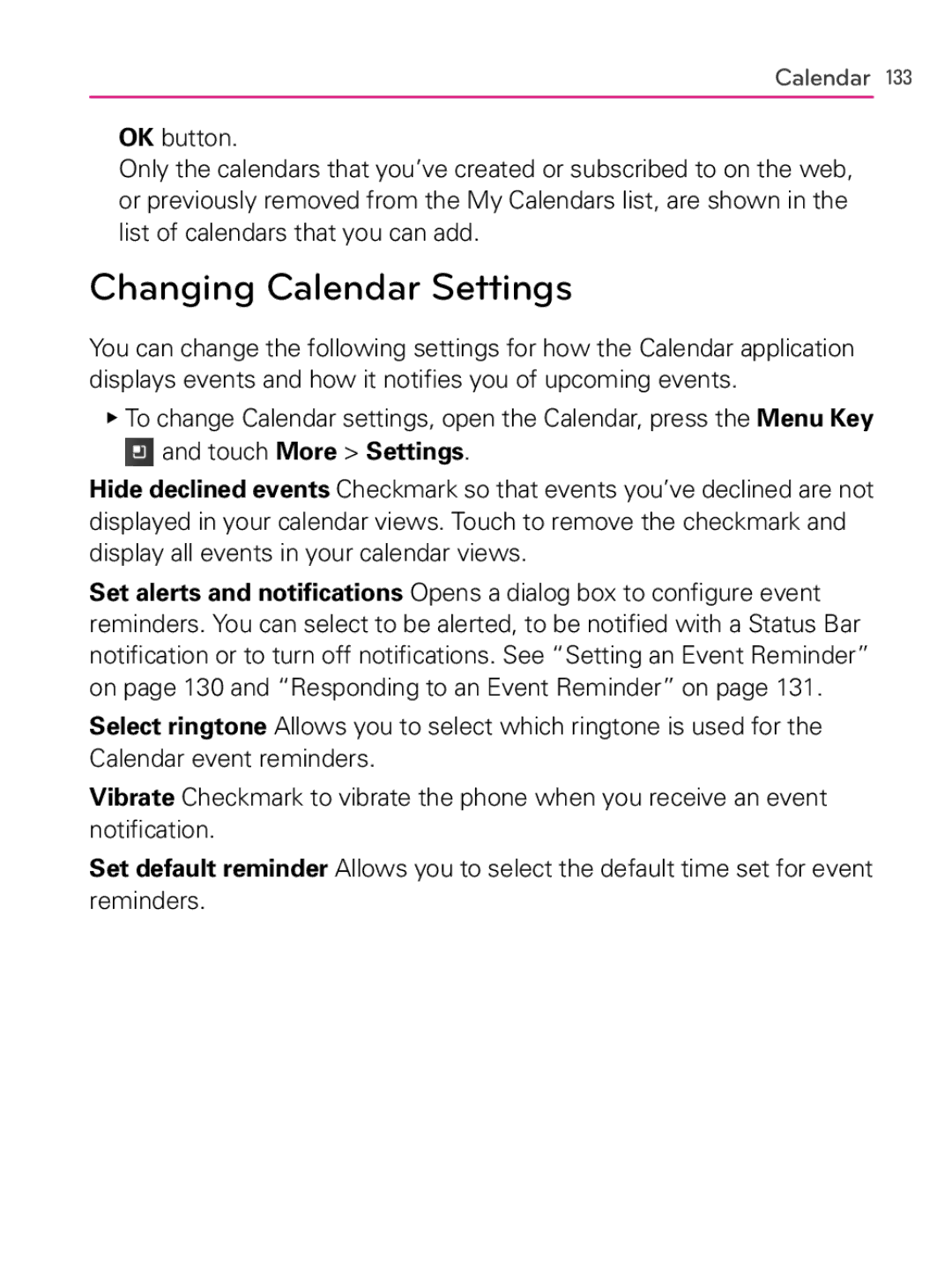 LG Electronics AS740, MFL66990402(1.0) owner manual Changing Calendar Settings 