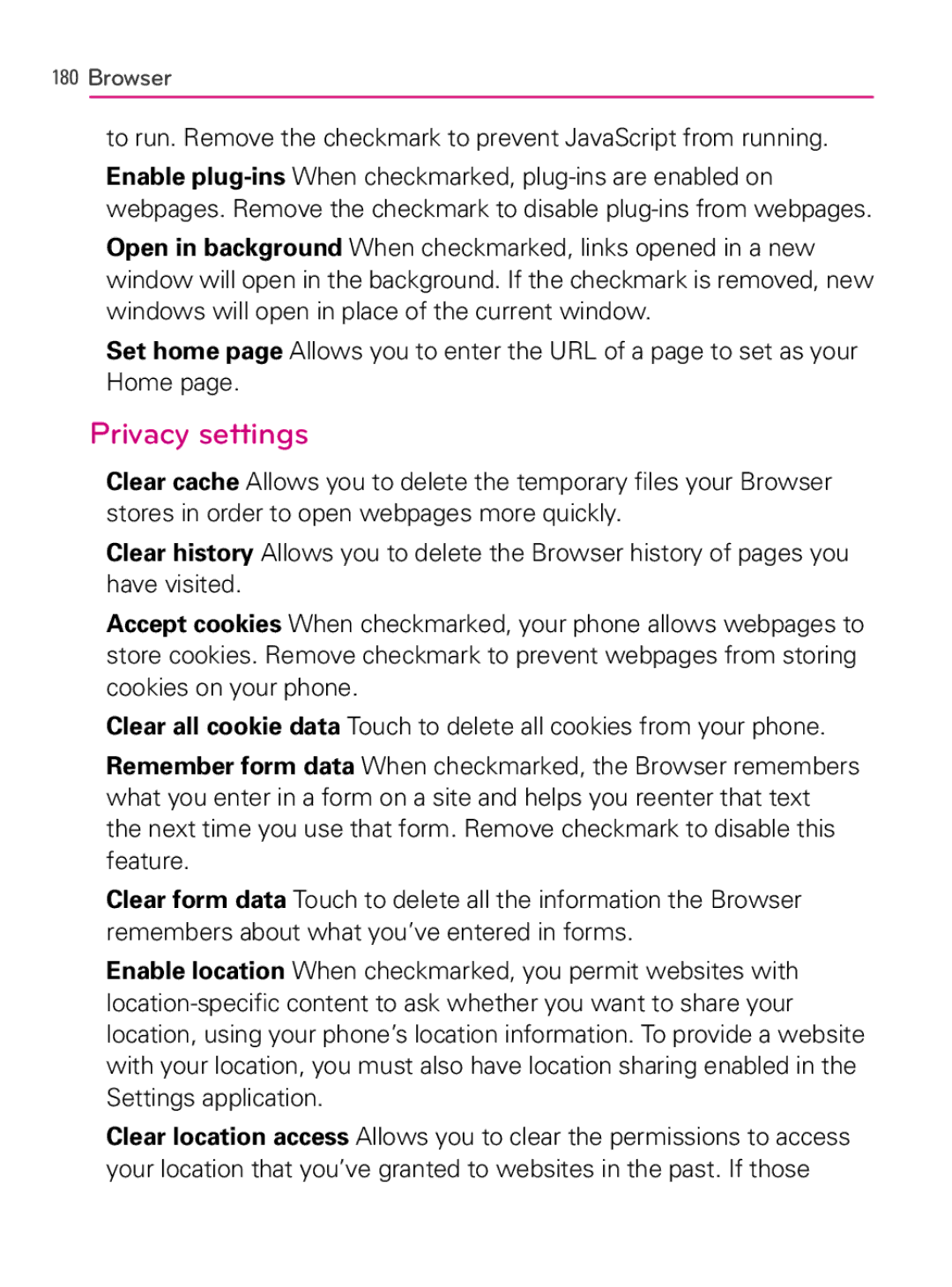 LG Electronics MFL66990402(1.0), AS740 owner manual Privacy settings 