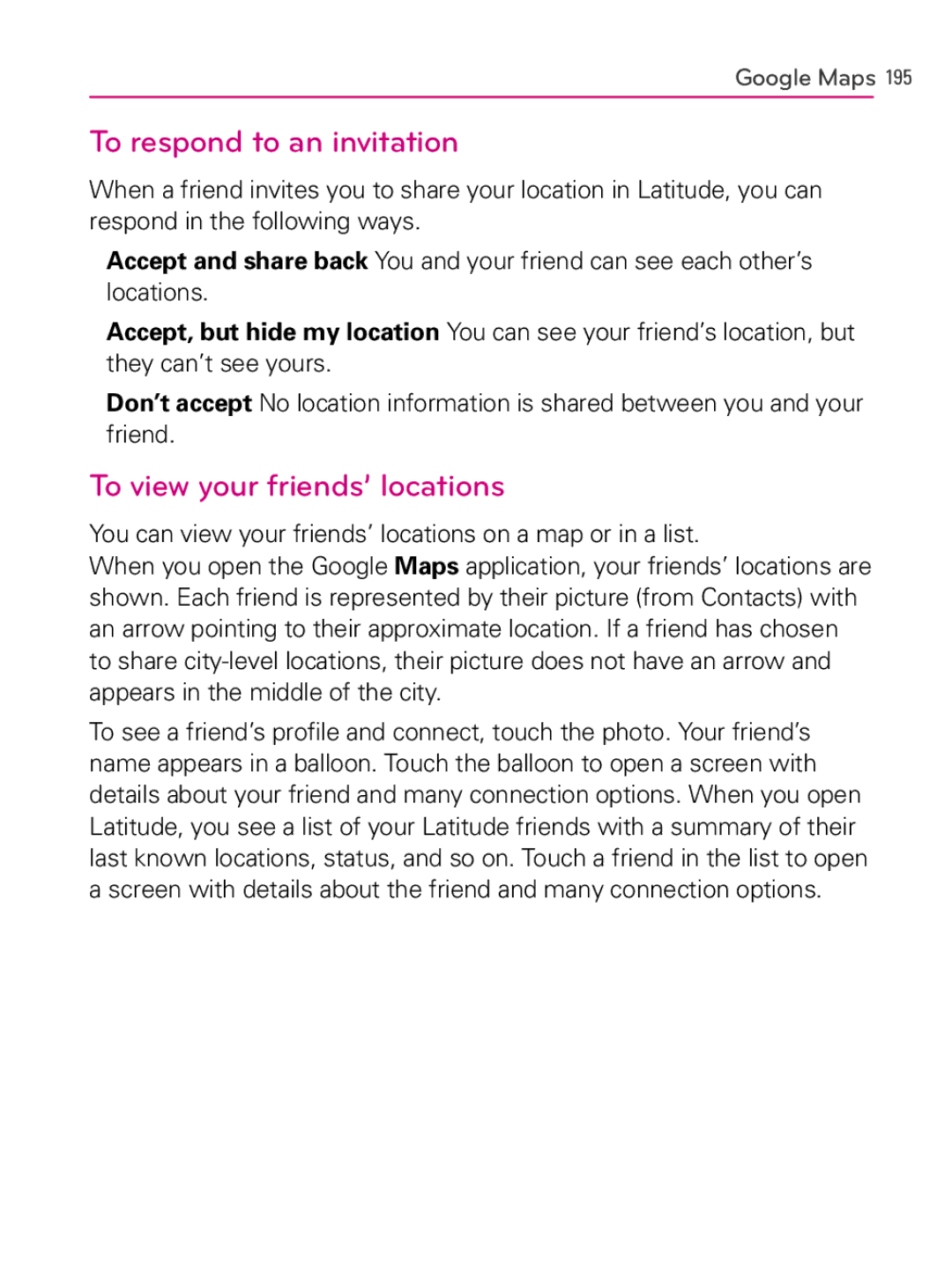 LG Electronics AS740, MFL66990402(1.0) owner manual To respond to an invitation, To view your friends’ locations 