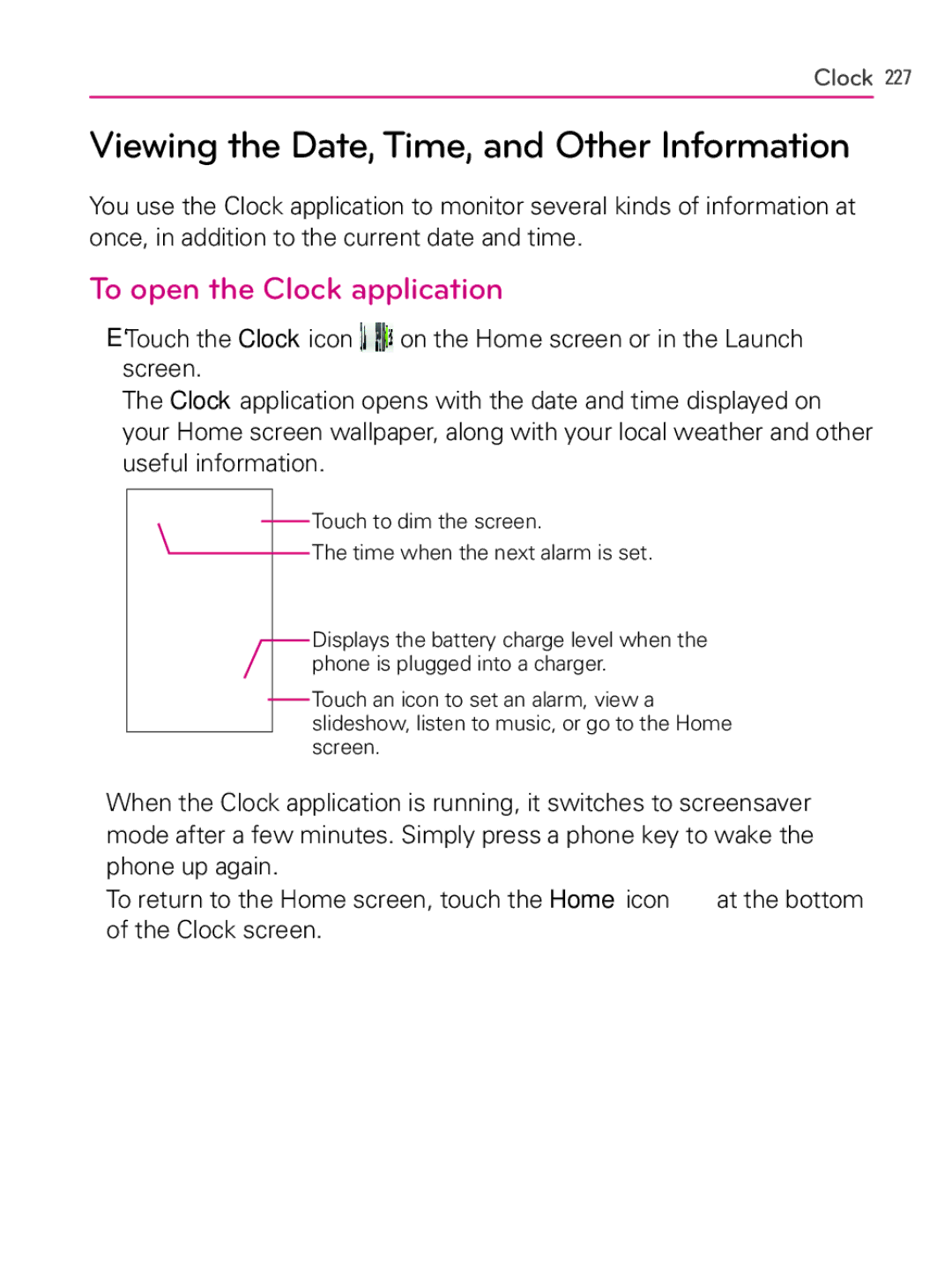 LG Electronics AS740, MFL66990402(1.0) Viewing the Date, Time, and Other Information, To open the Clock application 