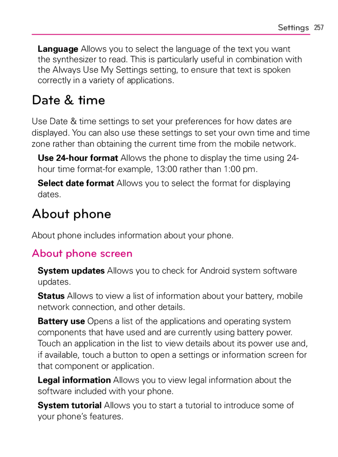 LG Electronics AS740, MFL66990402(1.0) owner manual Date & time, About phone screen 