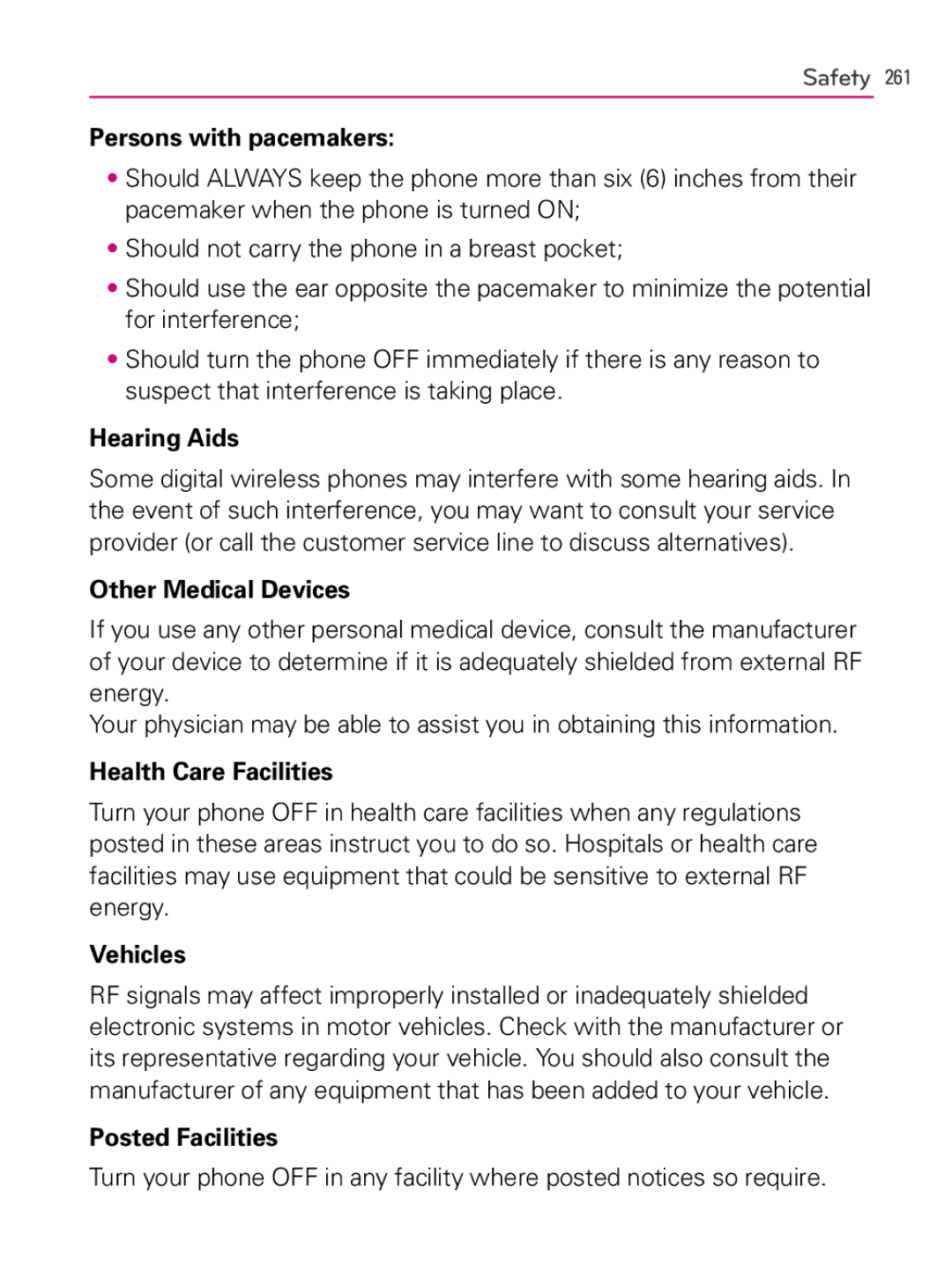 LG Electronics AS740 Persons with pacemakers, Hearing Aids, Other Medical Devices, Health Care Facilities, Vehicles 