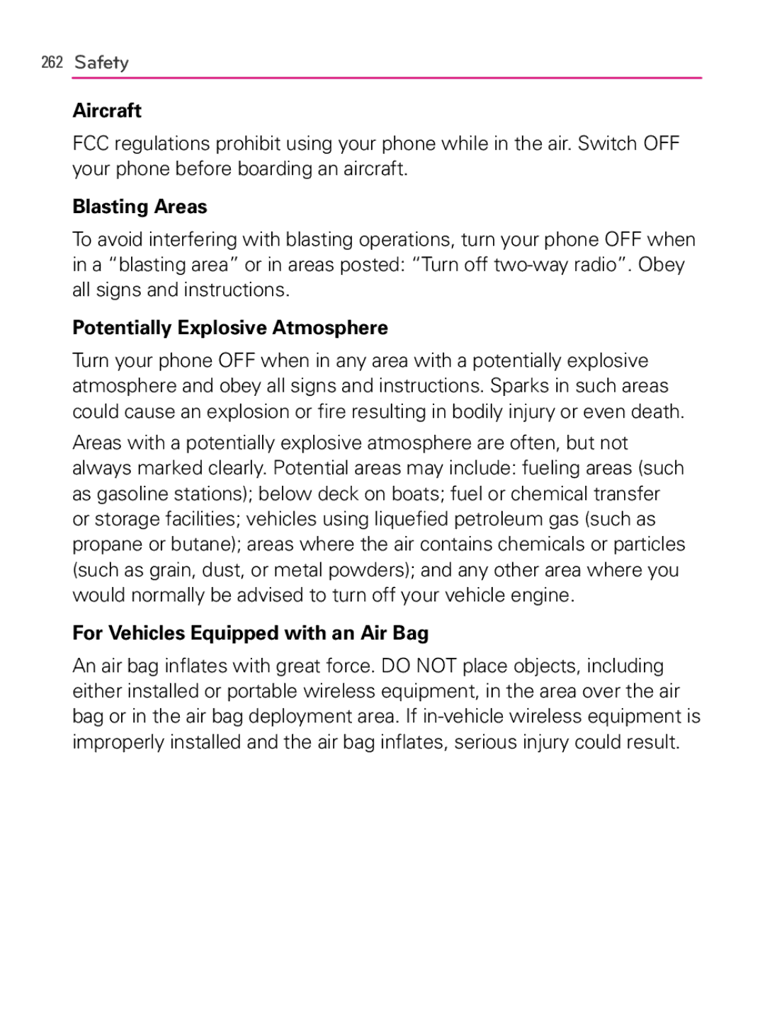 LG Electronics MFL66990402(1.0), AS740 owner manual Aircraft, Blasting Areas, Potentially Explosive Atmosphere 