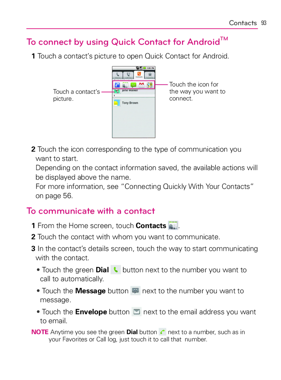 LG Electronics AS740, MFL66990402(1.0) To connect by using Quick Contact for AndroidTM, To communicate with a contact 