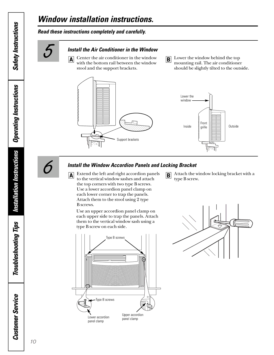 LG Electronics ASC05 owner manual Install the Window Accordion Panels and Locking Bracket 