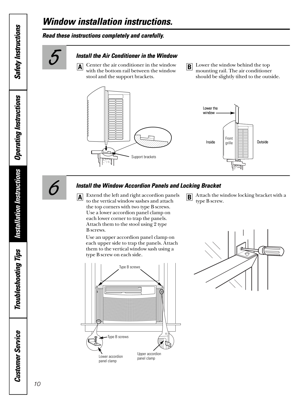 LG Electronics ASC05 Install the Air Conditioner in the Window, Window installation instructions, CustomerService 