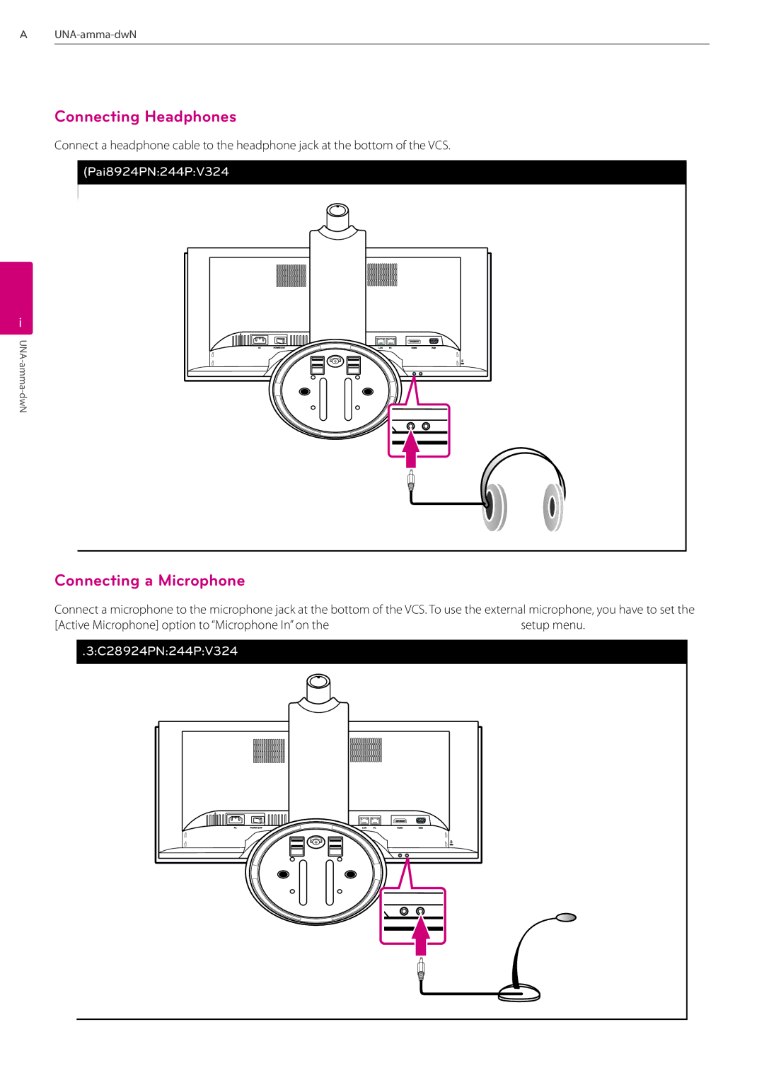 LG Electronics AVS2400 owner manual Connecting Headphones, Connecting a Microphone 