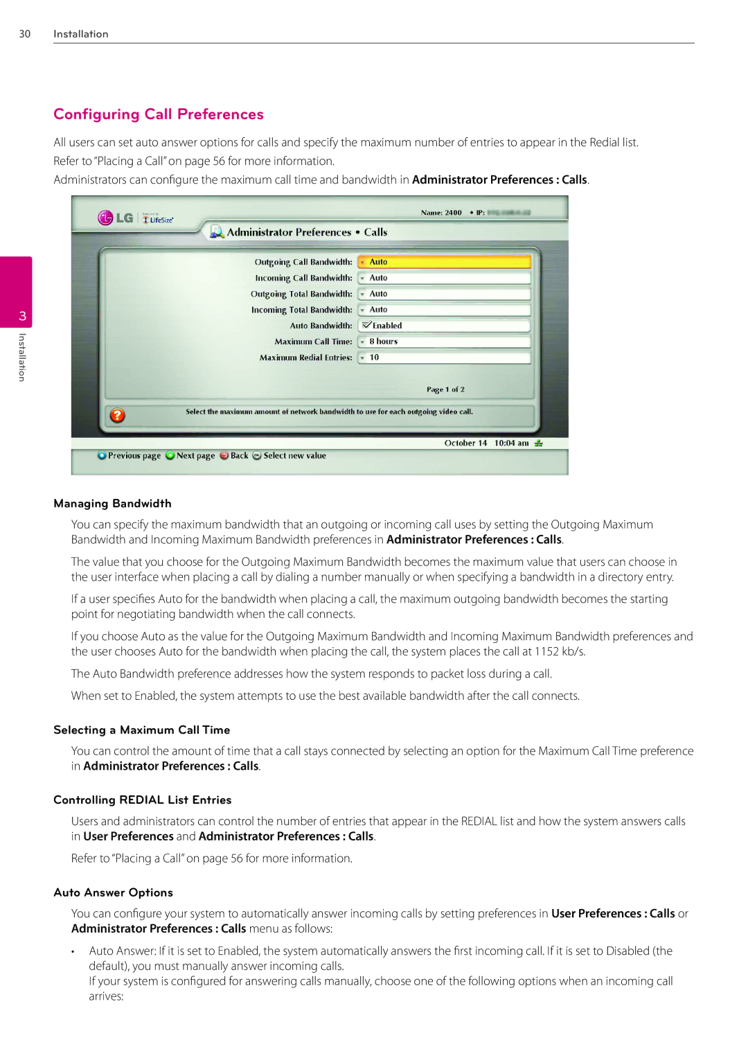 LG Electronics AVS2400 owner manual Configuring Call Preferences 