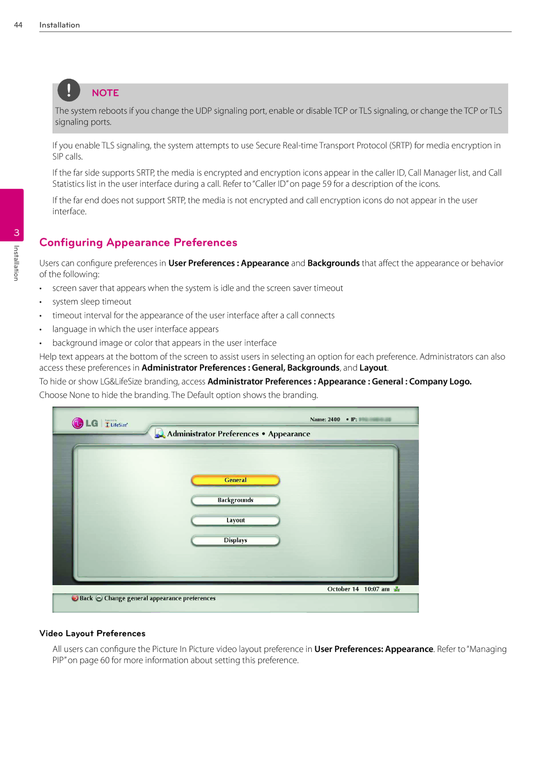 LG Electronics AVS2400 owner manual Configuring Appearance Preferences, Video Layout Preferences 