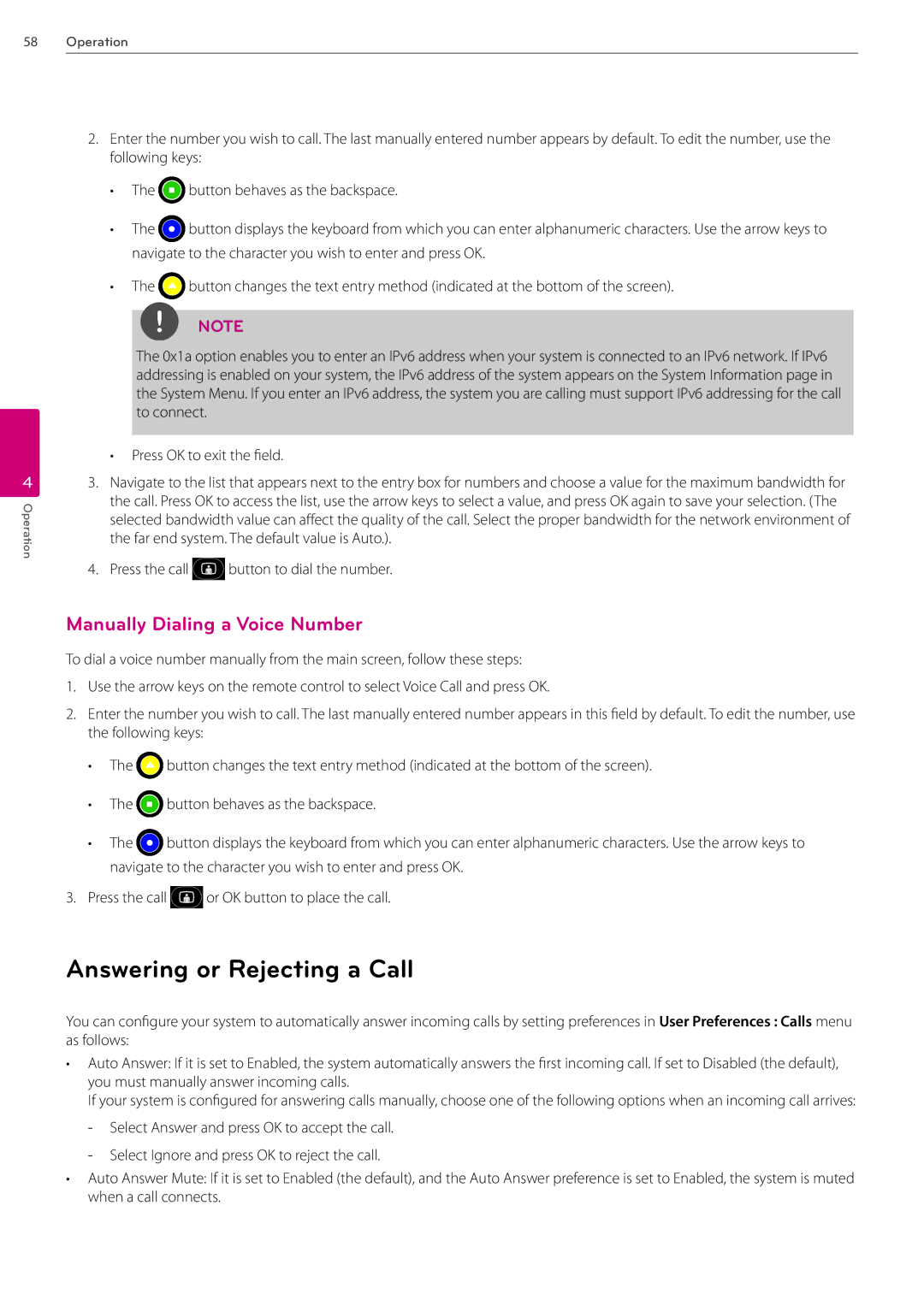 LG Electronics AVS2400 owner manual Answering or Rejecting a Call, Manually Dialing a Voice Number 