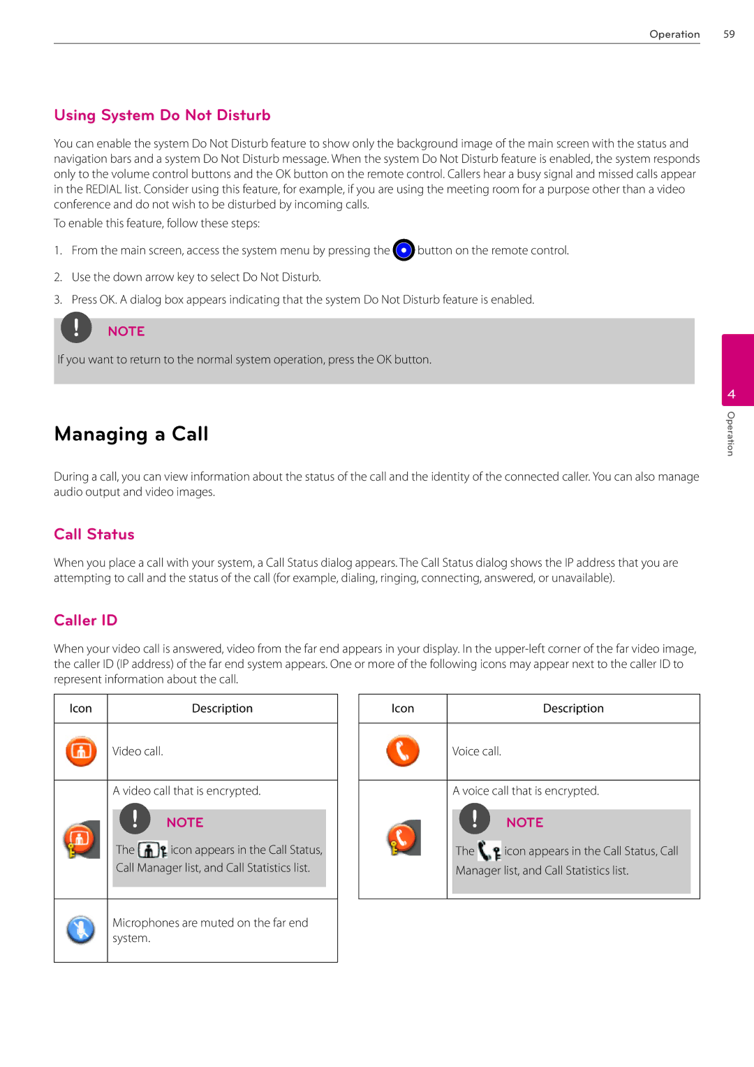 LG Electronics AVS2400 owner manual Managing a Call, Using System Do Not Disturb, Call Status, Caller ID 