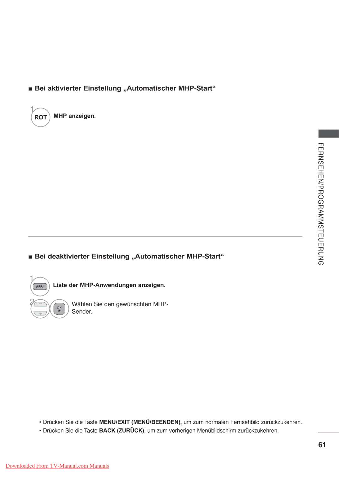 LG Electronics AW-60PG60MS, AW-50PG60MS manual Bei aktivierter Einstellung „Automatischer MHP-Start, ROT MHP anzeigen 