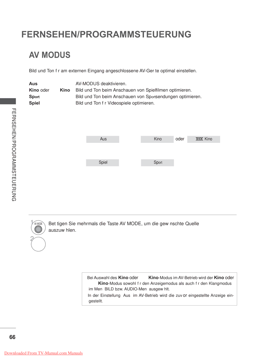 LG Electronics AW-50PG60MS, AW-60PG60MS manual AV Modus, Spiel Bild und Ton für Videospiele optimieren 