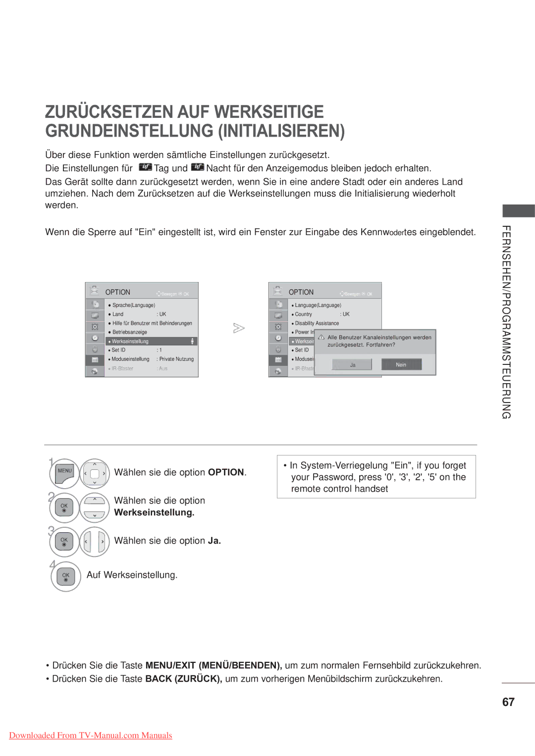 LG Electronics AW-50PG60MS, AW-60PG60MS manual Werkseinstellung 