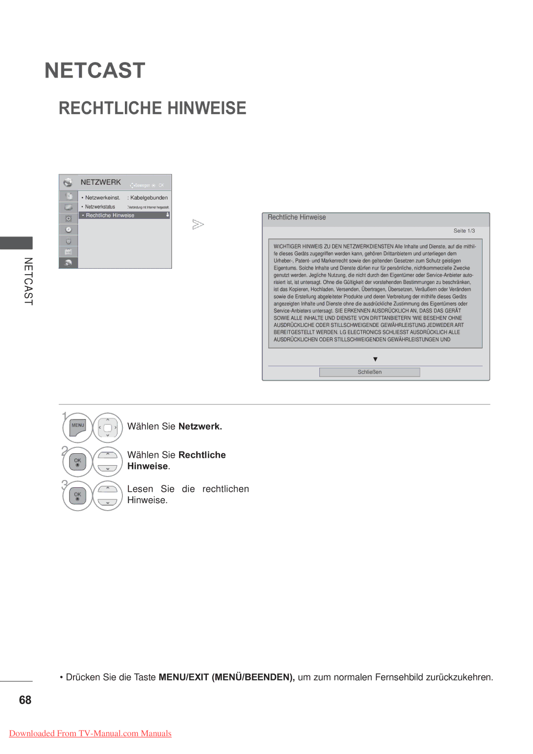 LG Electronics AW-50PG60MS, AW-60PG60MS manual Netcast, Rechtliche Hinweise 