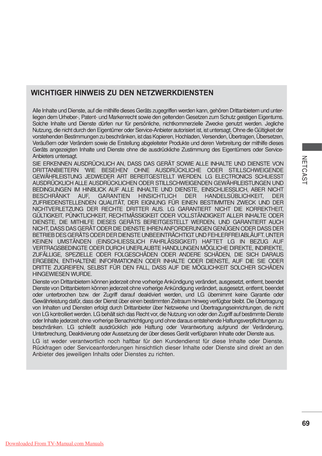 LG Electronics AW-60PG60MS, AW-50PG60MS manual Wichtiger Hinweis ZU DEN Netzwerkdiensten 