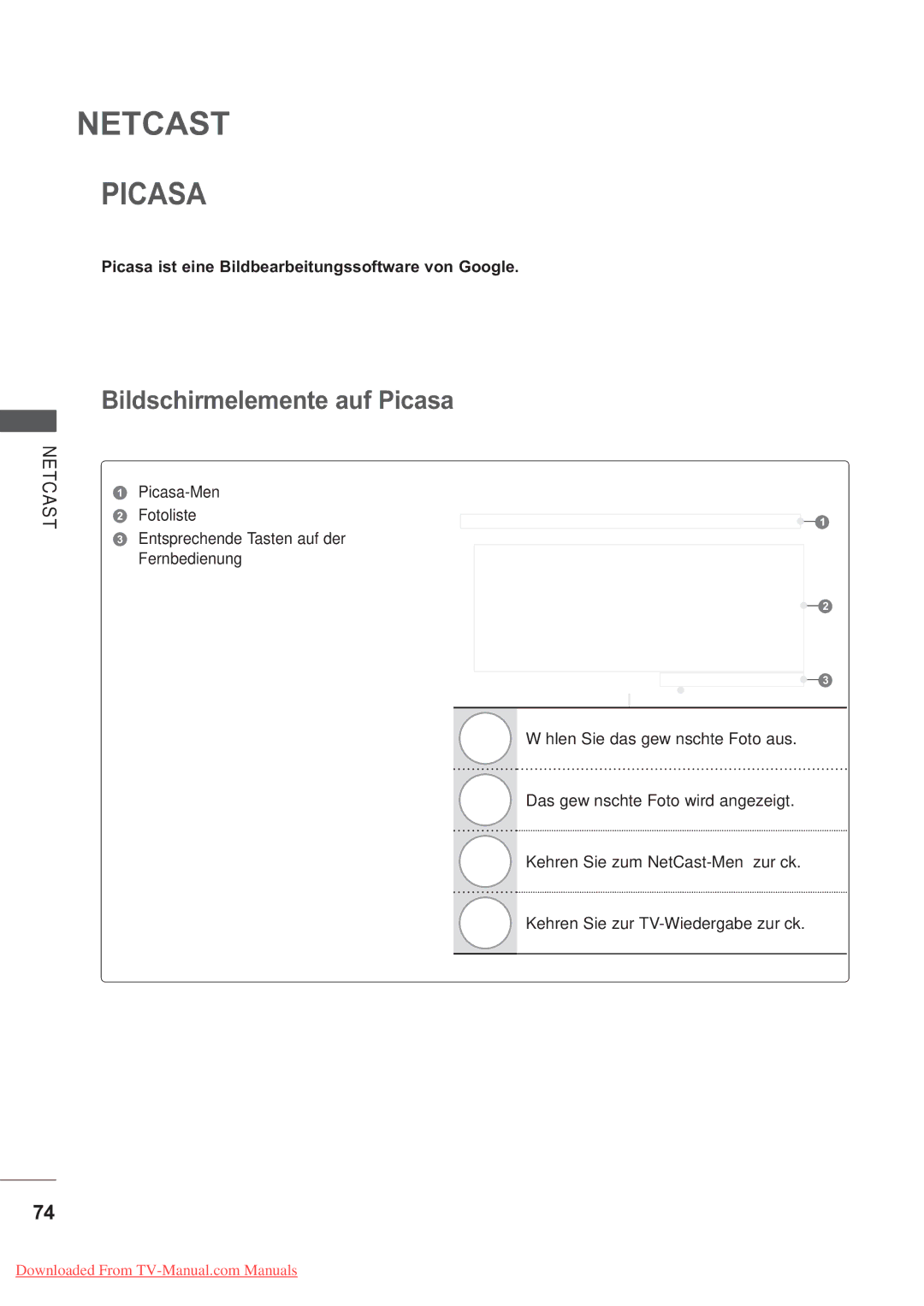 LG Electronics AW-50PG60MS, AW-60PG60MS manual Picasa ist eine Bildbearbeitungssoftware von Google 