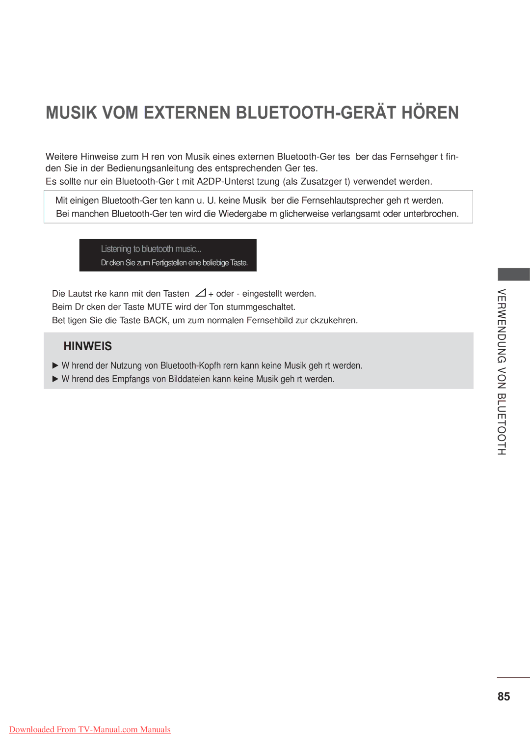 LG Electronics AW-60PG60MS, AW-50PG60MS manual Musik VOM Externen BLUETOOTH-GERÄT Hören 