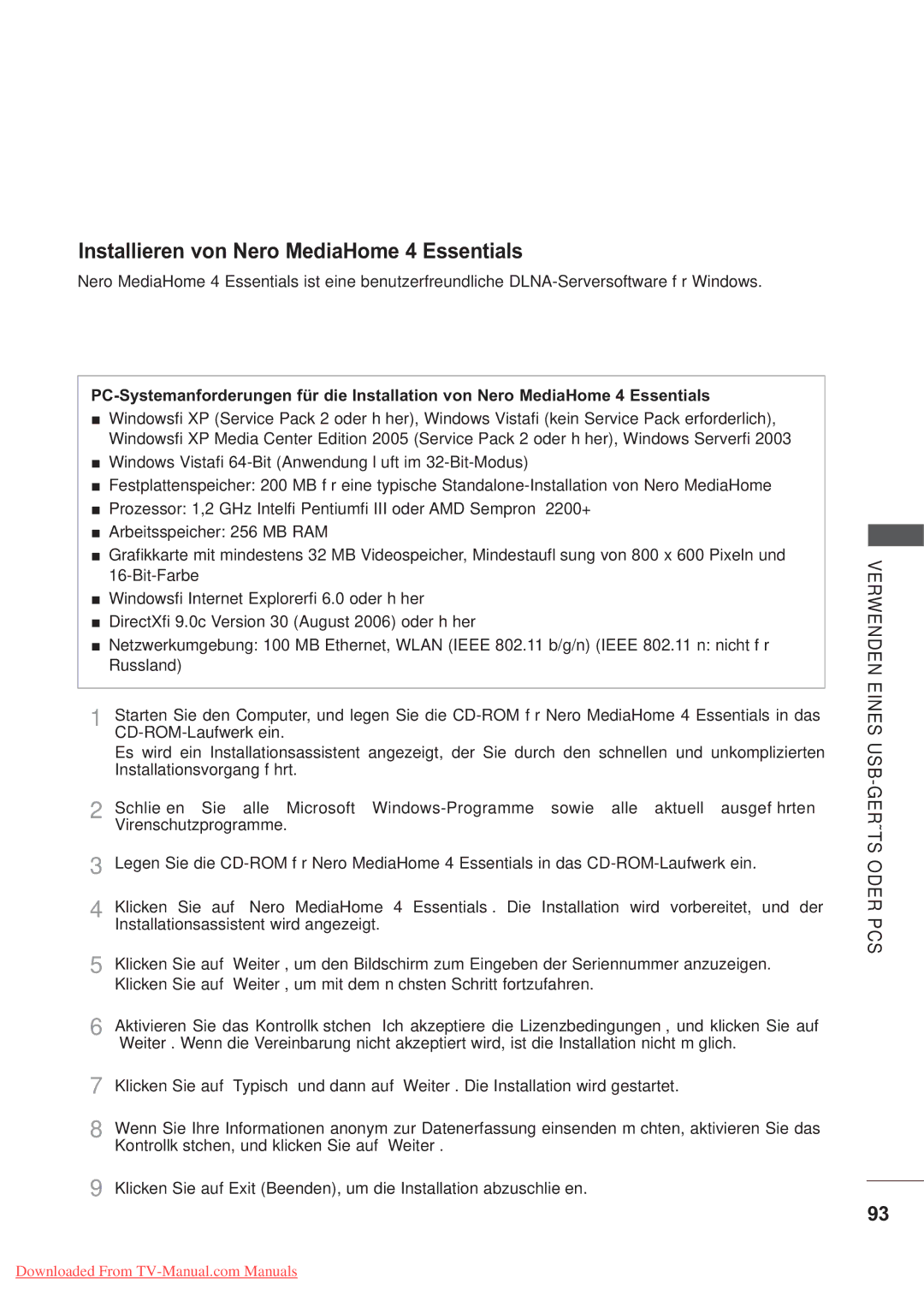 LG Electronics AW-60PG60MS, AW-50PG60MS manual Installieren von Nero MediaHome 4 Essentials 