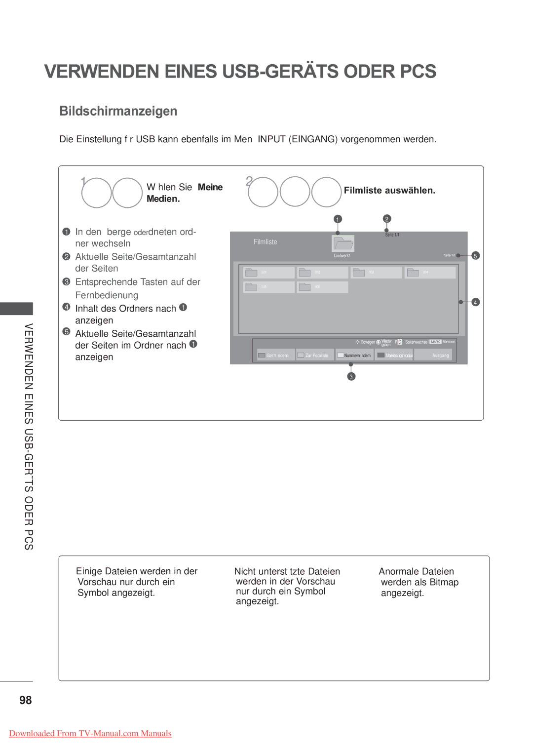 LG Electronics AW-50PG60MS, AW-60PG60MS manual Bildschirmanzeigen, Wählen Sie Meine Filmliste auswählen Medien 