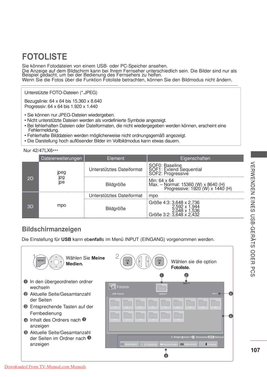 LG Electronics AW-50PG60MS, AW-60PG60MS manual Fotoliste, 107 