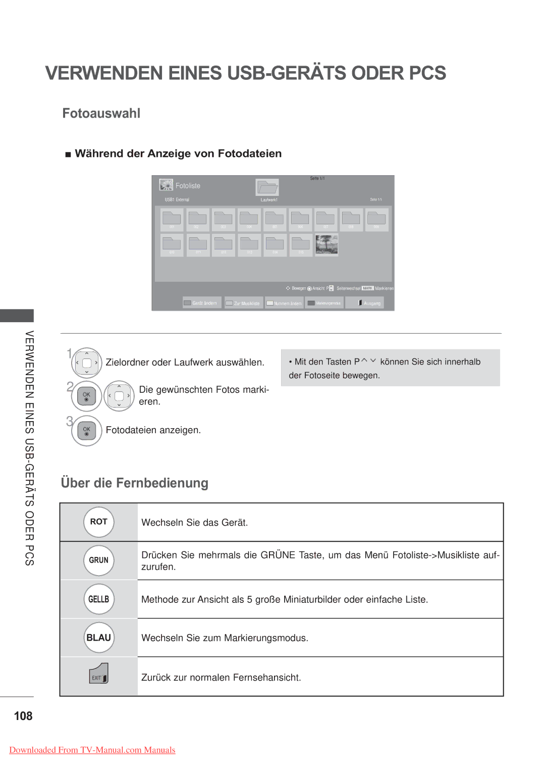 LG Electronics AW-50PG60MS, AW-60PG60MS manual Fotoauswahl, 108, Während der Anzeige von Fotodateien 