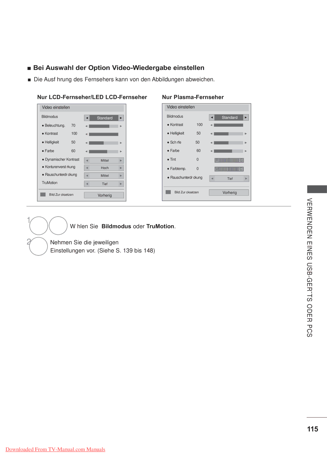 LG Electronics AW-50PG60MS, AW-60PG60MS manual 115, Wählen Sie Bildmodus oder TruMotion 