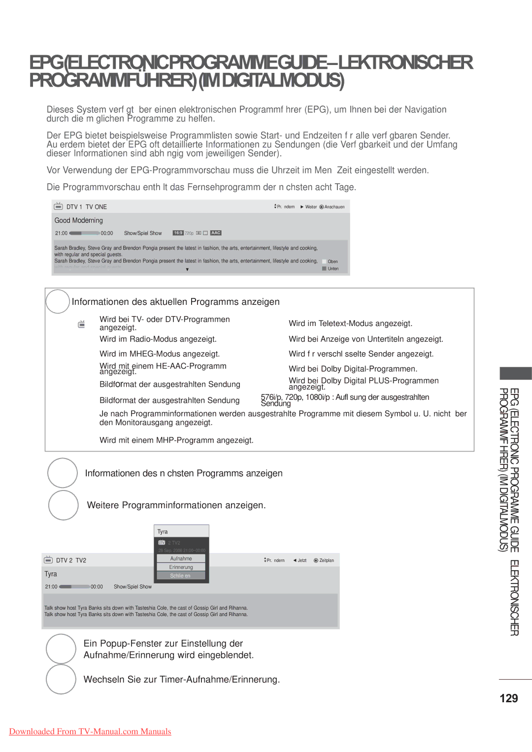 LG Electronics AW-60PG60MS, AW-50PG60MS manual Programmführerimdigitalmodus, 129 