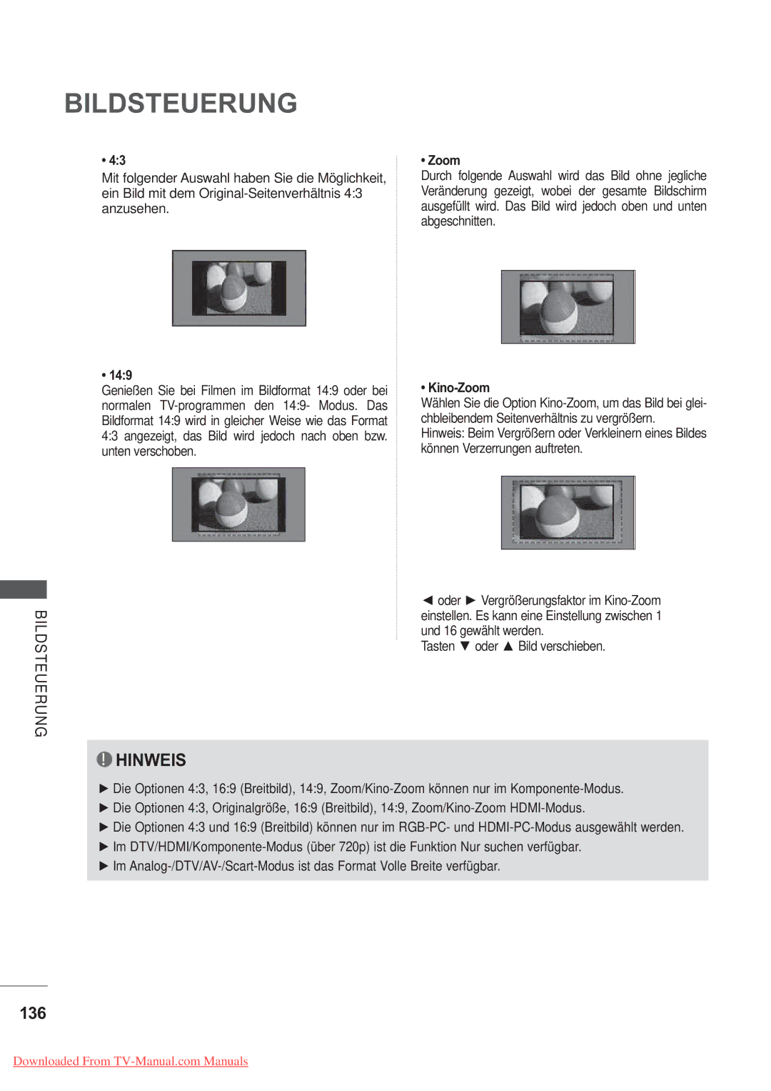 LG Electronics AW-50PG60MS, AW-60PG60MS manual 136, 149, Kino-Zoom, Tasten Oder 