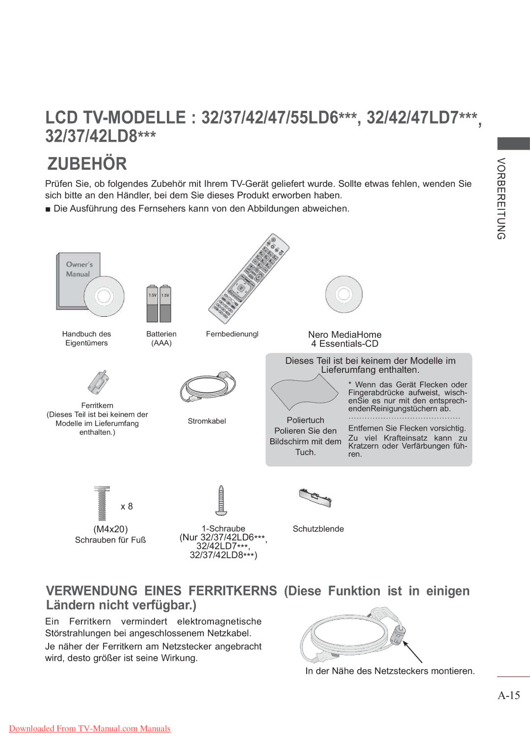 LG Electronics AW-60PG60MS, AW-50PG60MS manual M4x20, Nur 32/37/42LD6 32/42LD7 