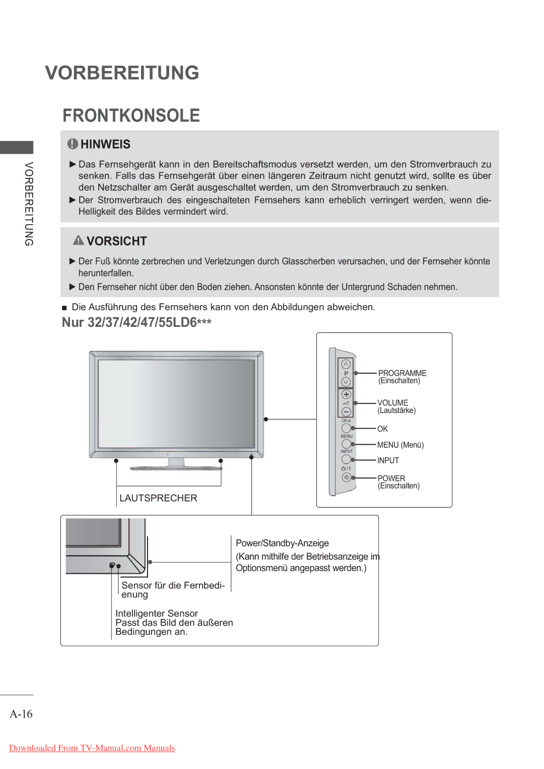 LG Electronics AW-50PG60MS, AW-60PG60MS manual Nur 32/37/42/47/55LD6, Power/Standby-Anzeige 