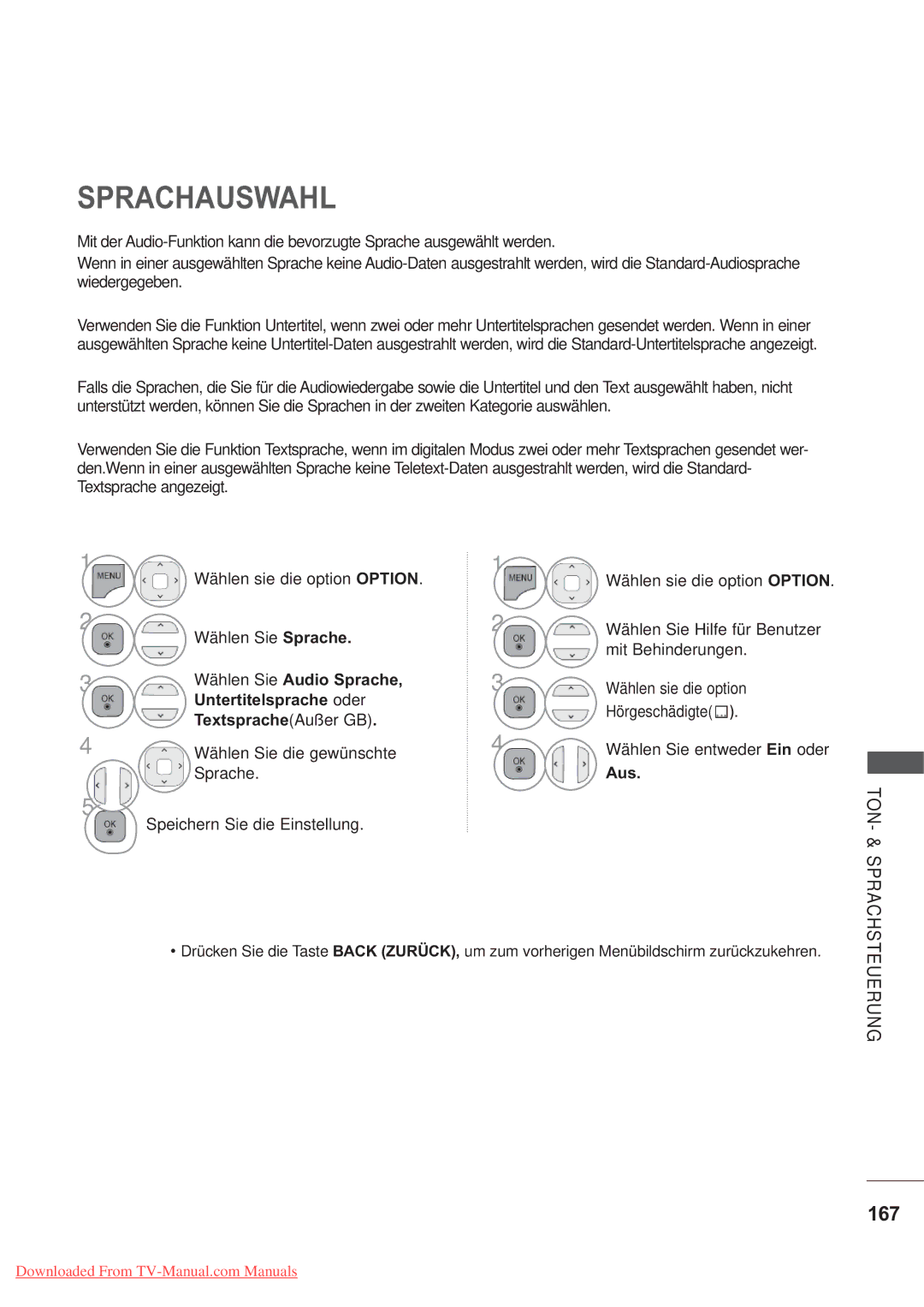 LG Electronics AW-50PG60MS, AW-60PG60MS manual Sprachauswahl, 167 