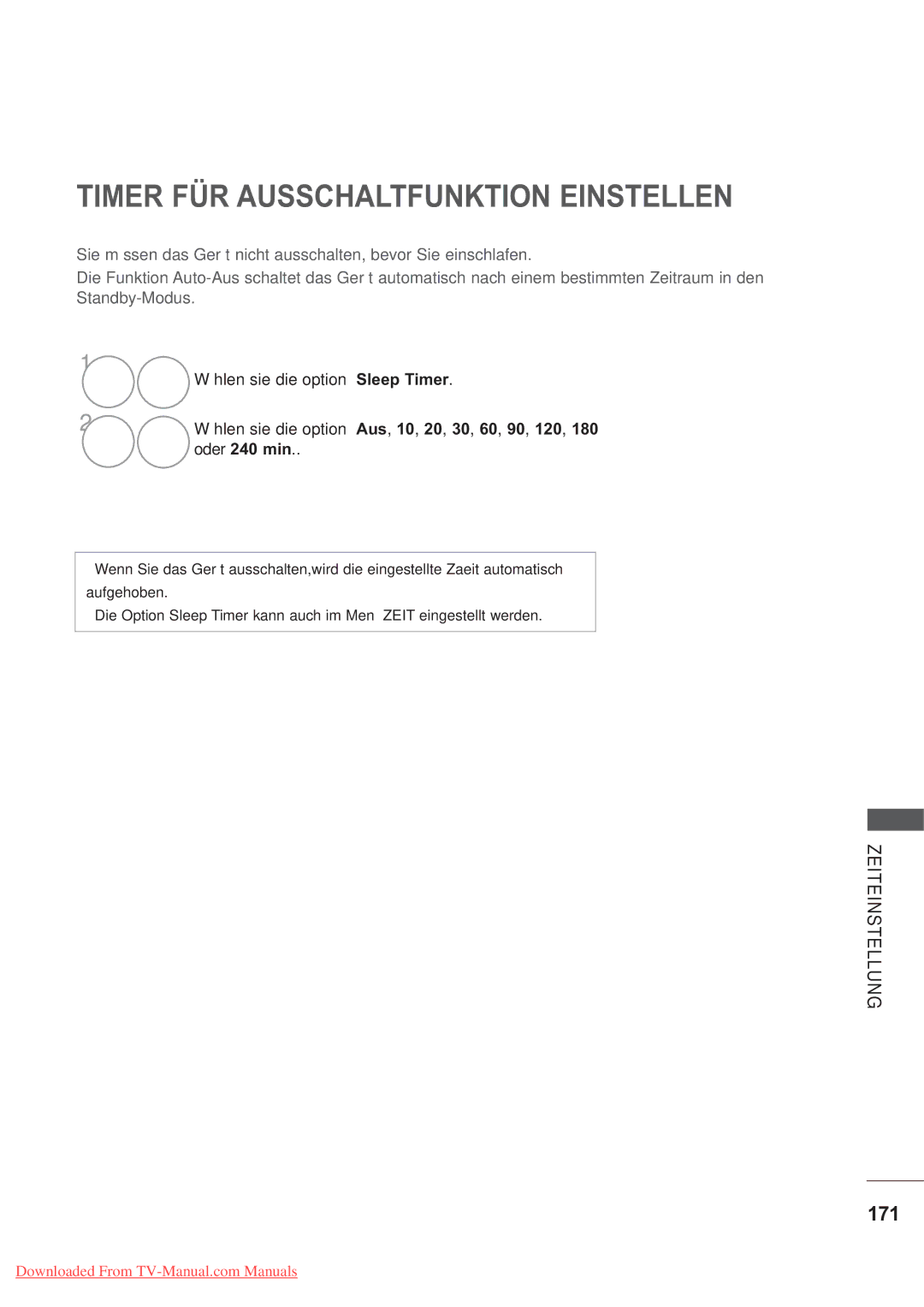 LG Electronics AW-50PG60MS, AW-60PG60MS manual Timer FÜR Ausschaltfunktion Einstellen, 171 