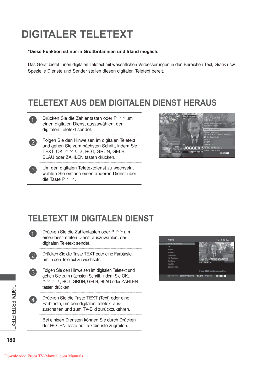 LG Electronics AW-50PG60MS Digitaler Teletext, Teletext AUS DEM Digitalen Dienst Heraus, Teletext IM Digitalen Dienst, 180 