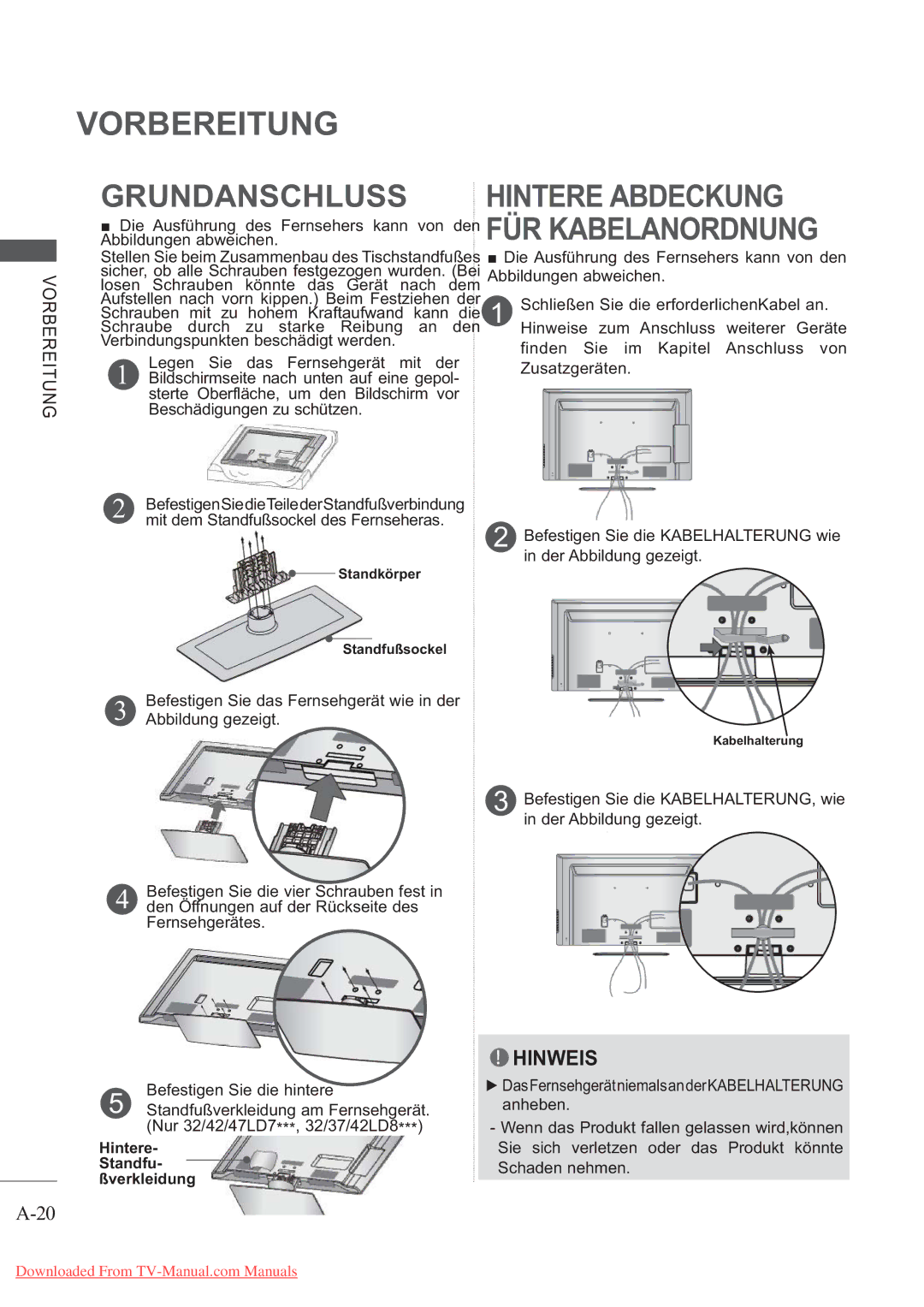 LG Electronics AW-50PG60MS, AW-60PG60MS manual Grundanschluss Hintere Abdeckung, Abbildung gezeigt 