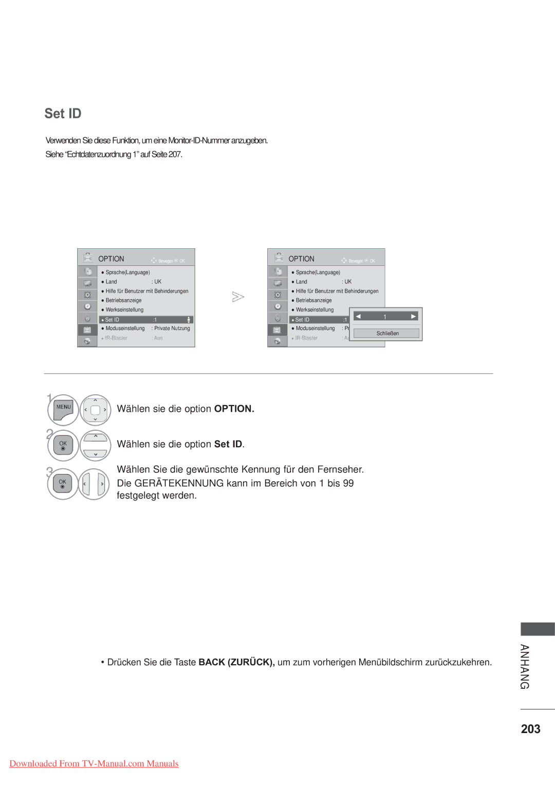 LG Electronics AW-50PG60MS, AW-60PG60MS manual Set ID, 203 