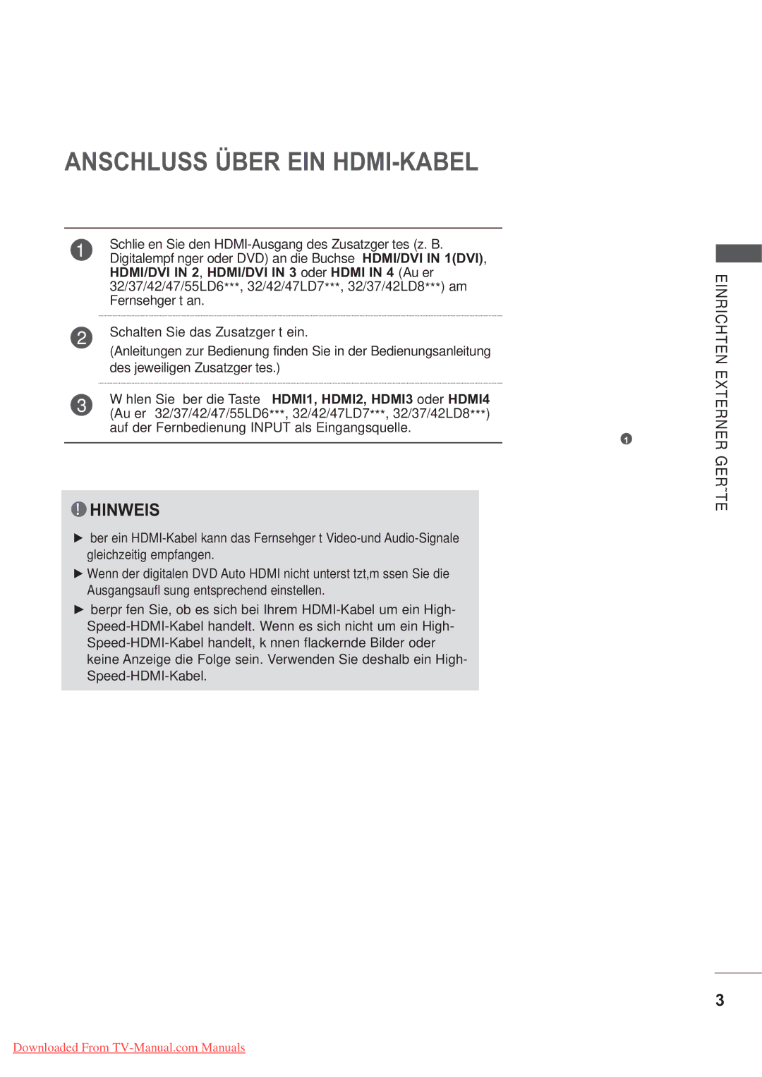 LG Electronics AW-50PG60M, AW-60PG60M Anschluss Über EIN HDMI-KABEL, HDMI/DVI in 2 , HDMI/DVI in 3 oder Hdmi in 4 Außer 