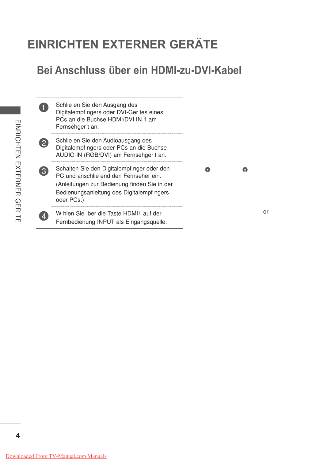 LG Electronics AW-50PG60MS, AW-60PG60MS manual Bei Anschluss über ein HDMI-zu-DVI-Kabel 