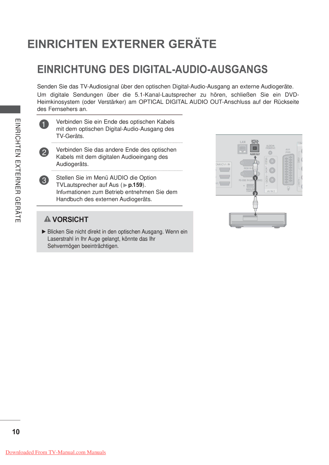 LG Electronics AW-50PG60MS, AW-60PG60MS manual Einrichtung DES DIGITAL-AUDIO-AUSGANGS 