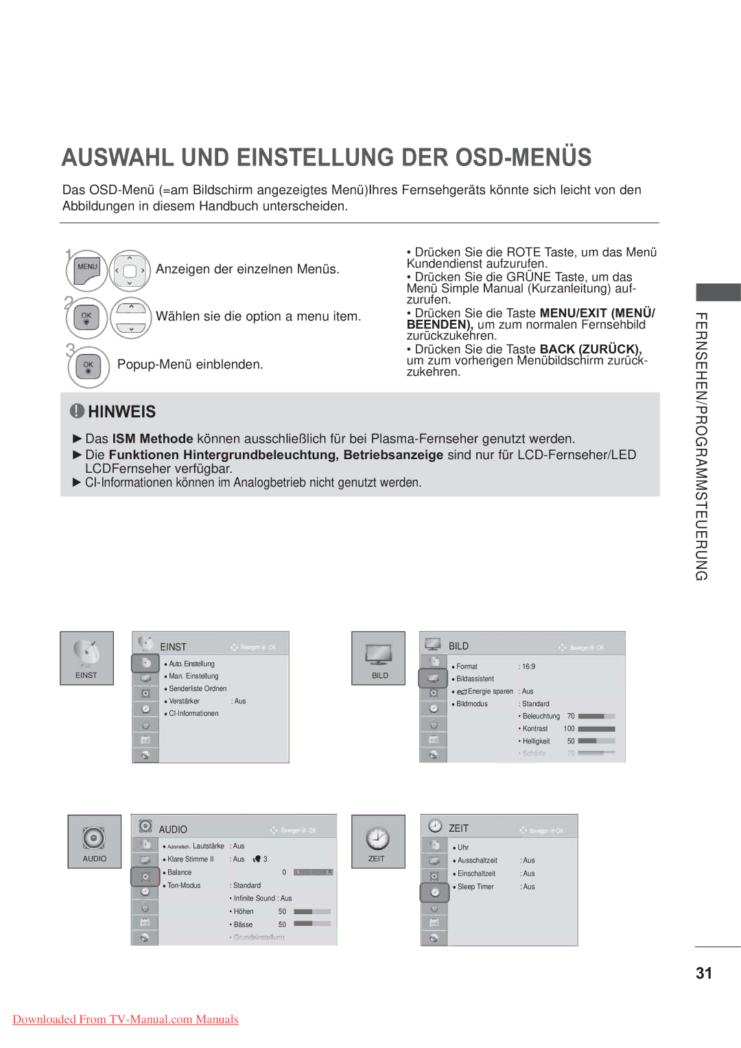 LG Electronics AW-50PG60MS, AW-60PG60MS manual Auswahl UND Einstellung DER OSD-MENÜS, Bild 