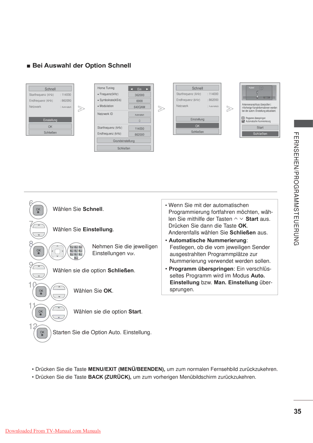 LG Electronics AW-50PG60MS, AW-60PG60MS manual Bei Auswahl der Option Schnell, Einstellung 