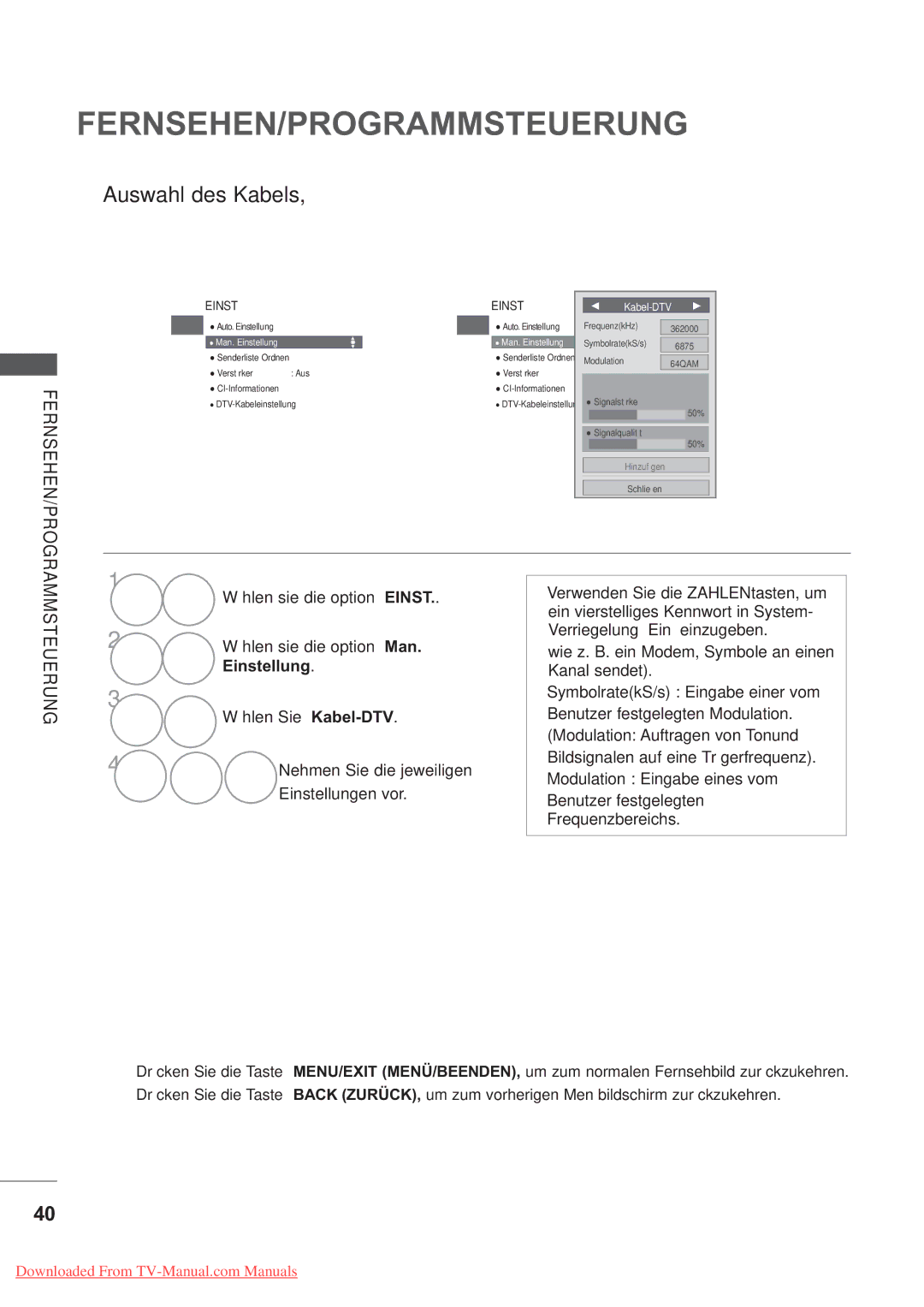 LG Electronics AW-50PG60MS, AW-60PG60MS manual Kabel-DTV 