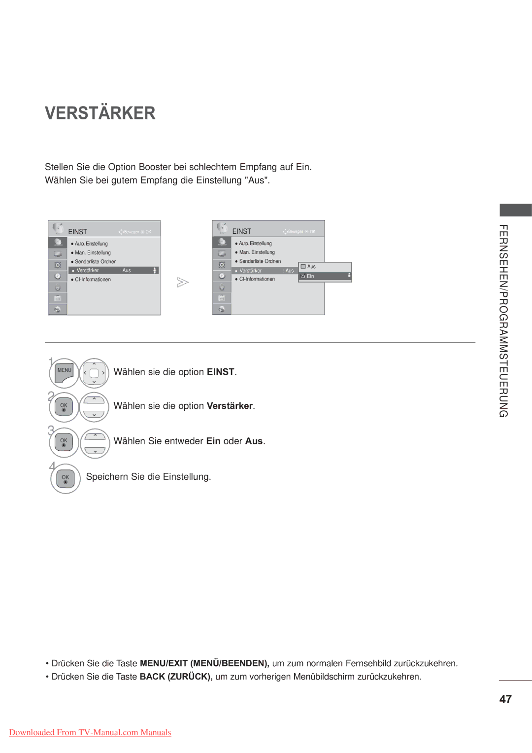 LG Electronics AW-50PG60MS, AW-60PG60MS manual Verstärker Aus 