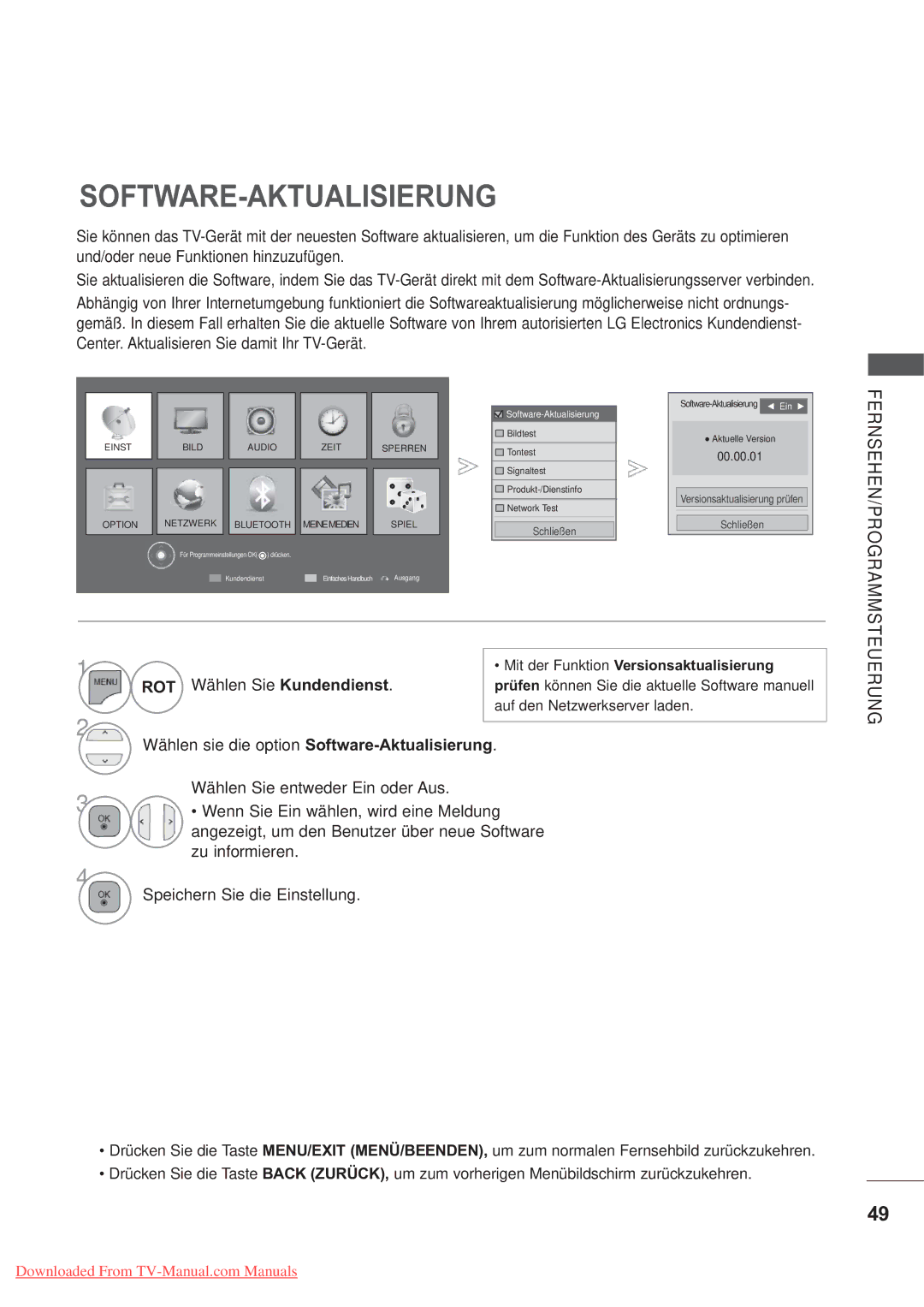 LG Electronics AW-60PG60MS, AW-50PG60MS manual Software-Aktualisierung, ROT Wählen Sie Kundendienst 