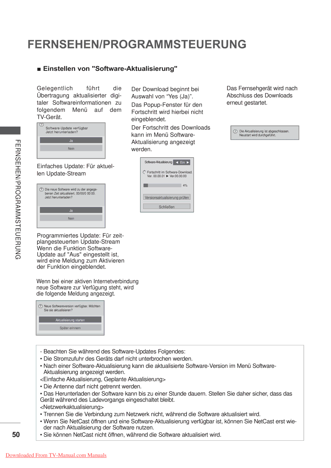 LG Electronics AW-60PG60M manual Einstellen von Software-Aktualisierung, Einfaches Update Für aktuel- len Update-Stream 