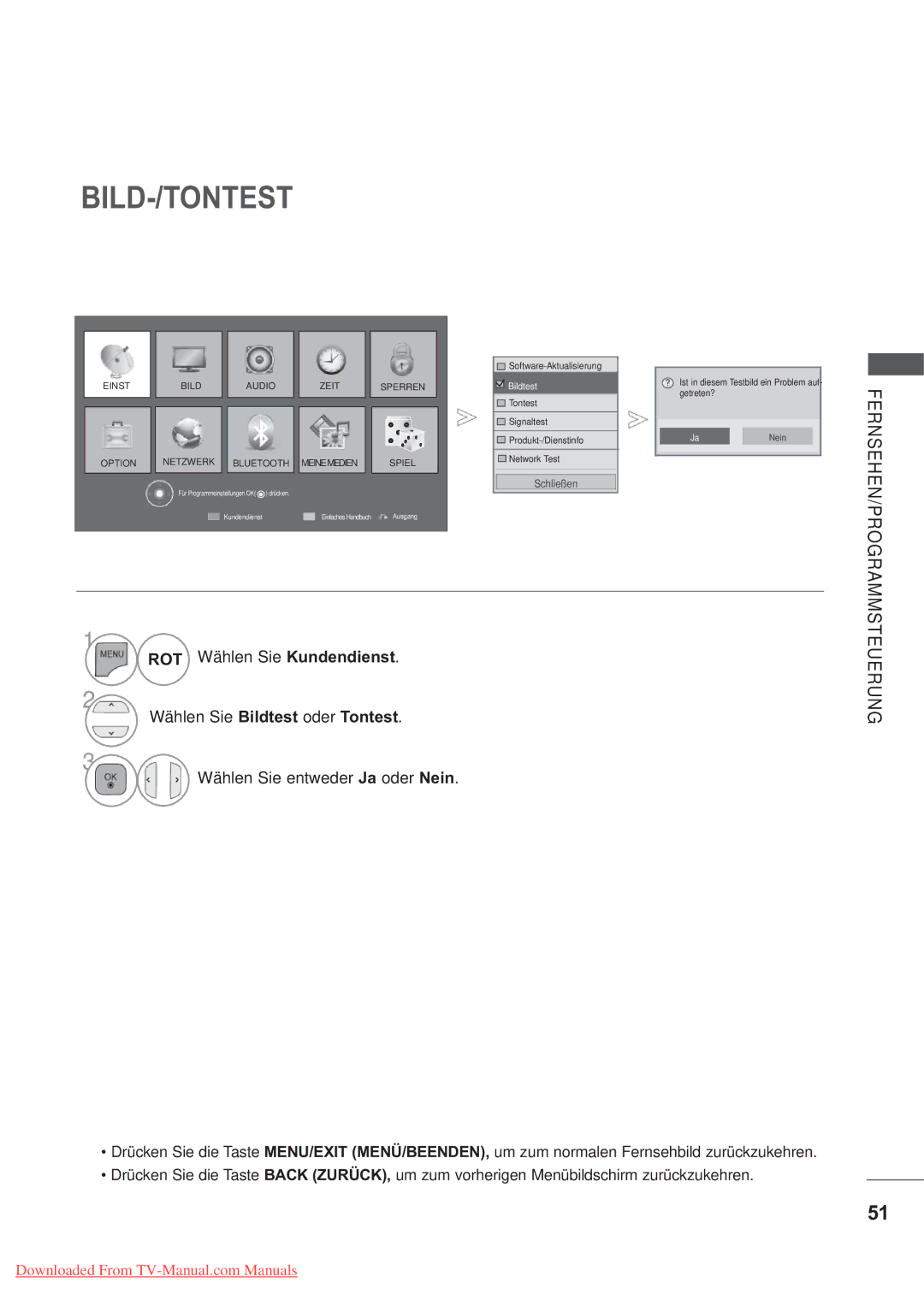 LG Electronics AW-50PG60MS, AW-60PG60MS manual Bild-/Tontest, Bildtestildtest 