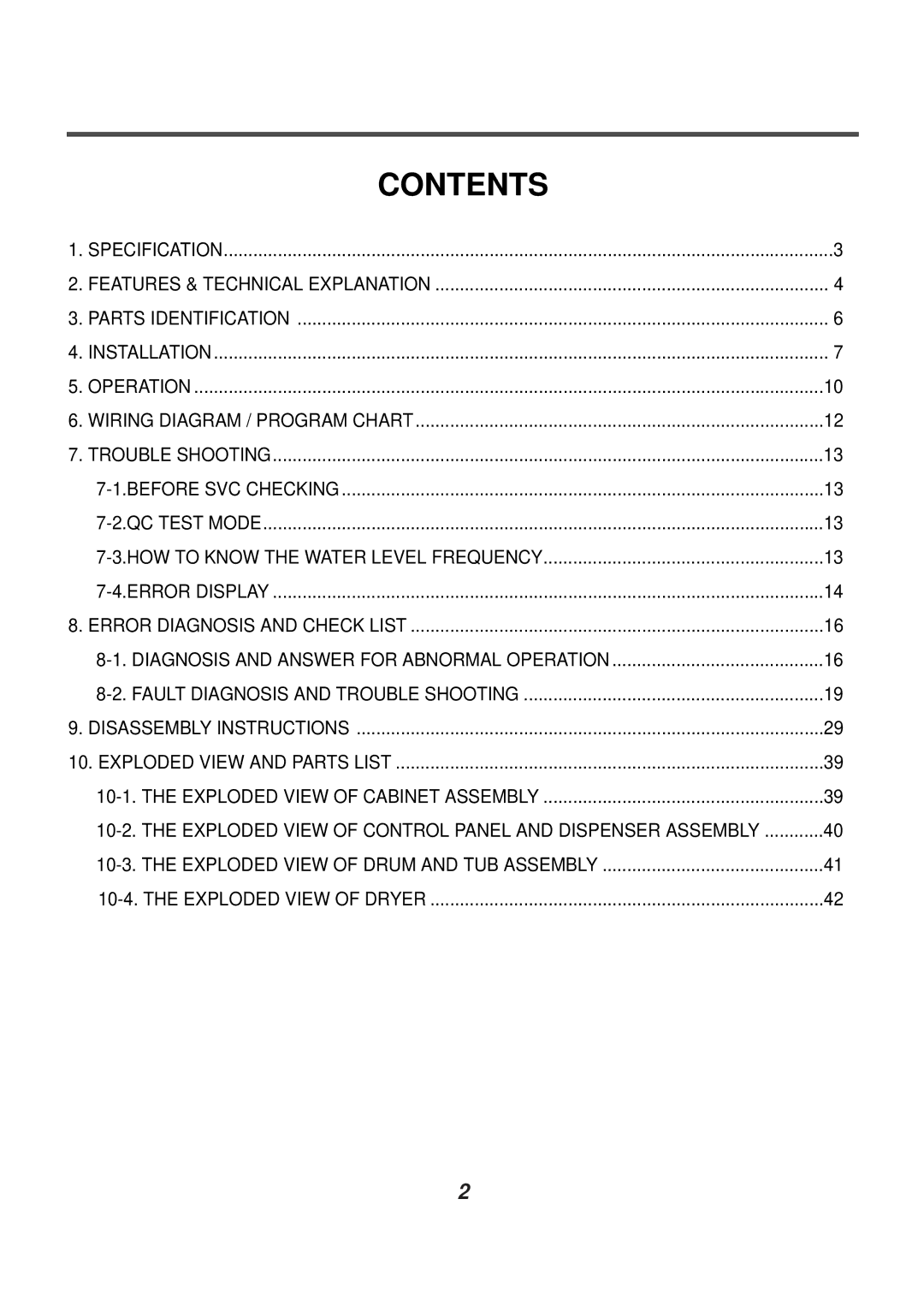 LG Electronics AWD-12312(7)RD, AWD-14312(7)RD service manual Contents 