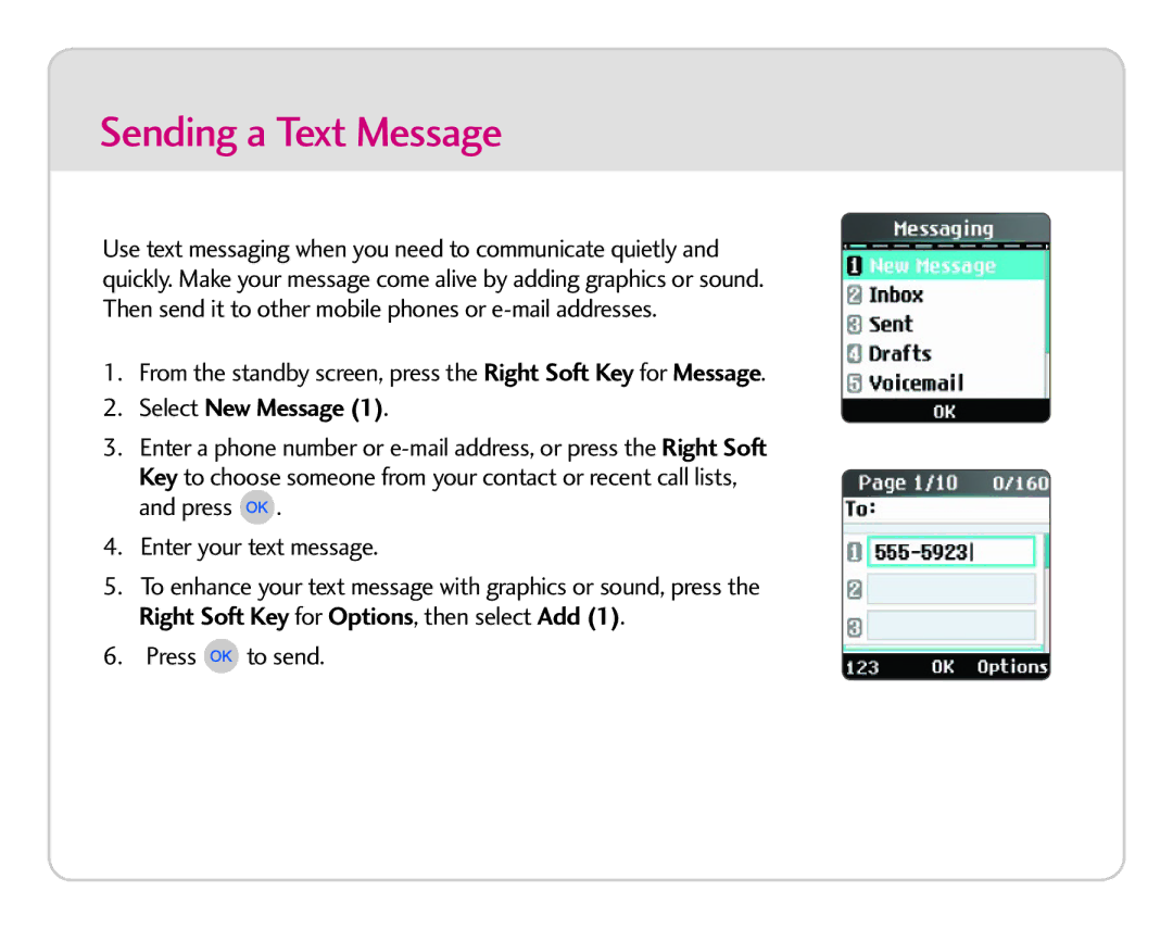 LG Electronics AX 145 quick start Sending a Text Message, Select New Message 