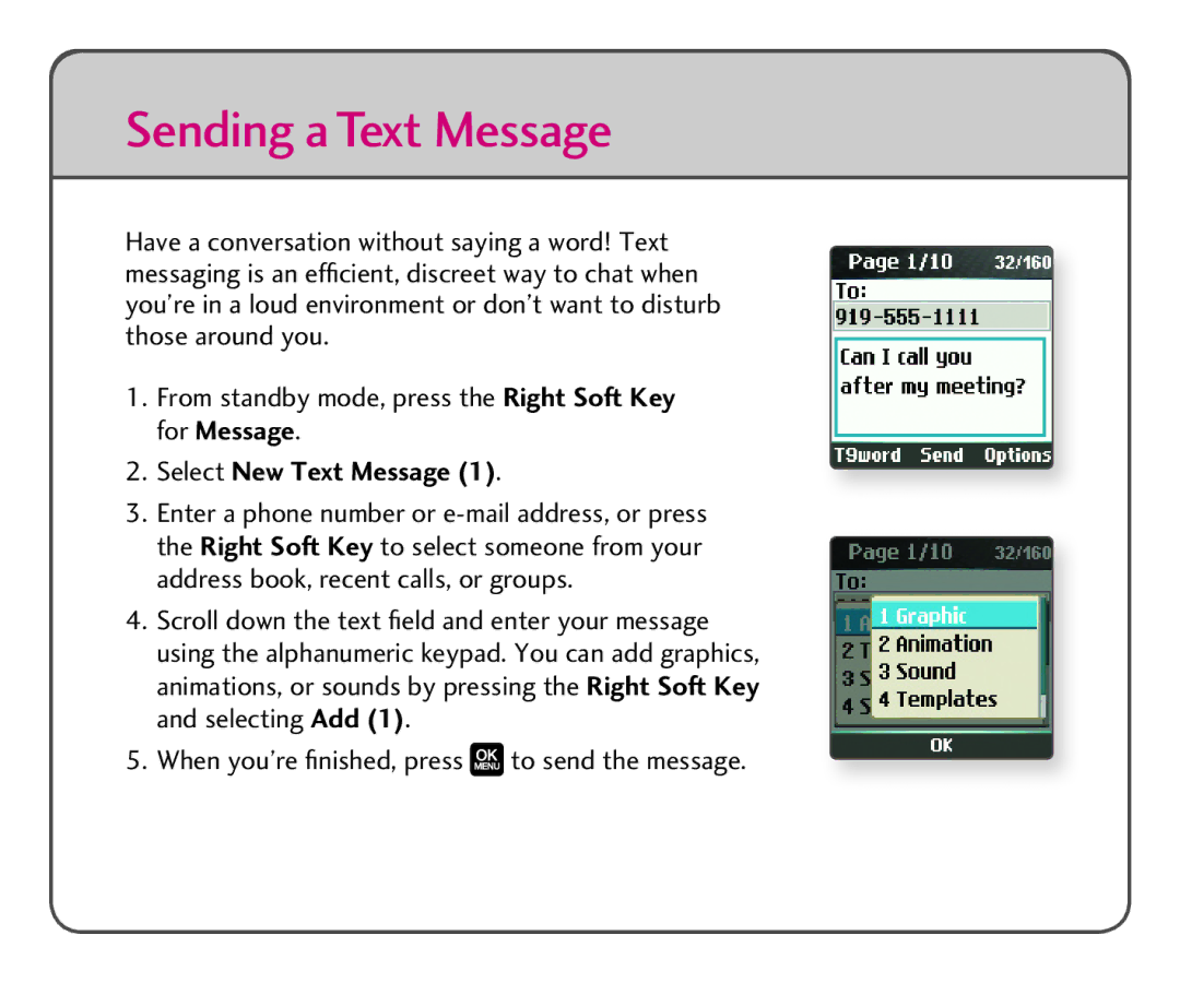 LG Electronics AX155 quick start Sending a Text Message, Select New Text Message 