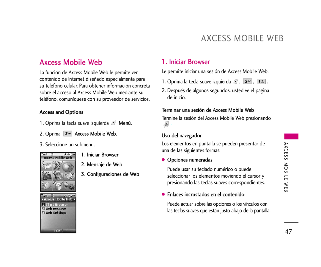 LG Electronics AX245 manual Iniciar Browser, Access and Options 